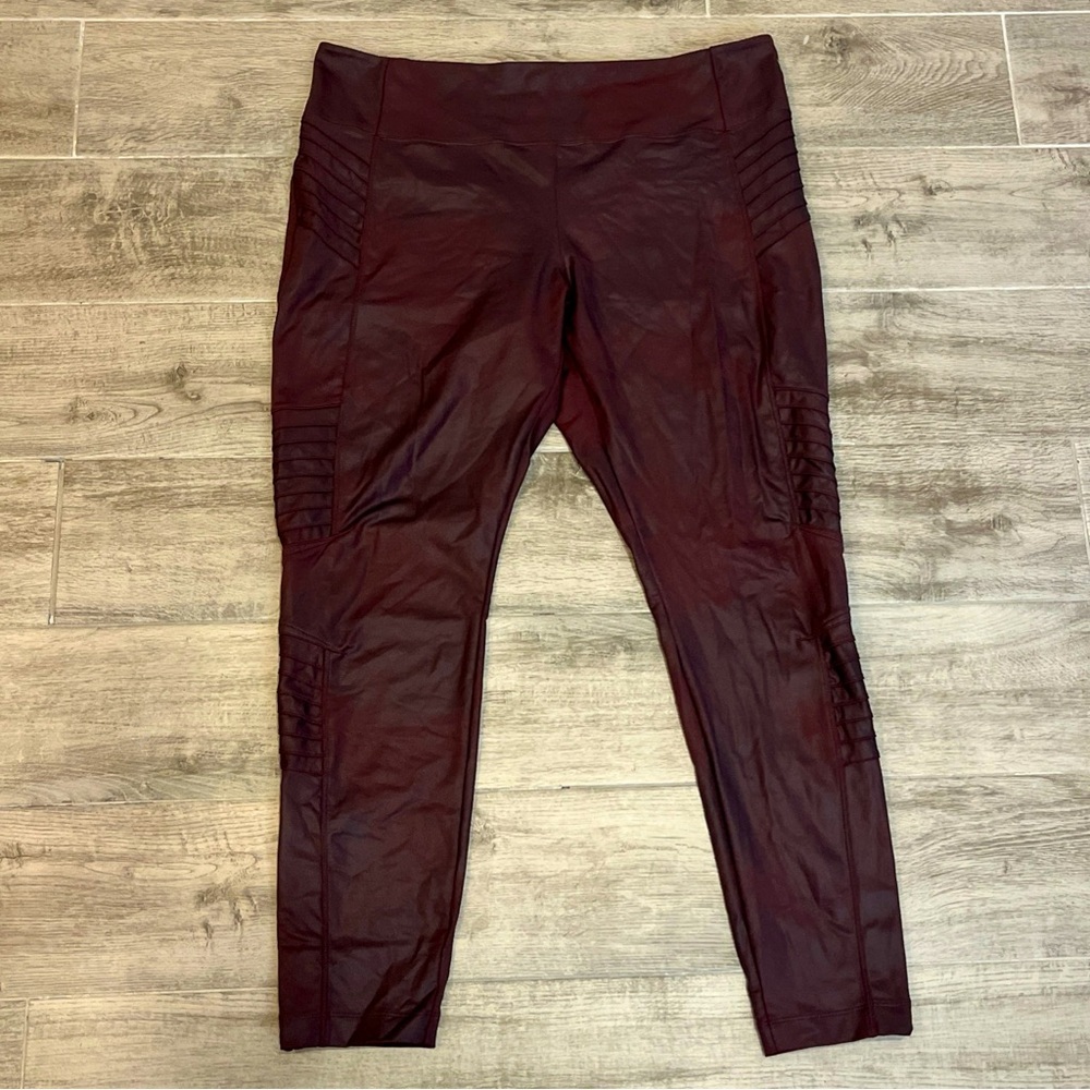 Athleta Leggings‎ Women's Delancey Gleam Moto Tight Burgundy Red Zip Ankle Sz XL